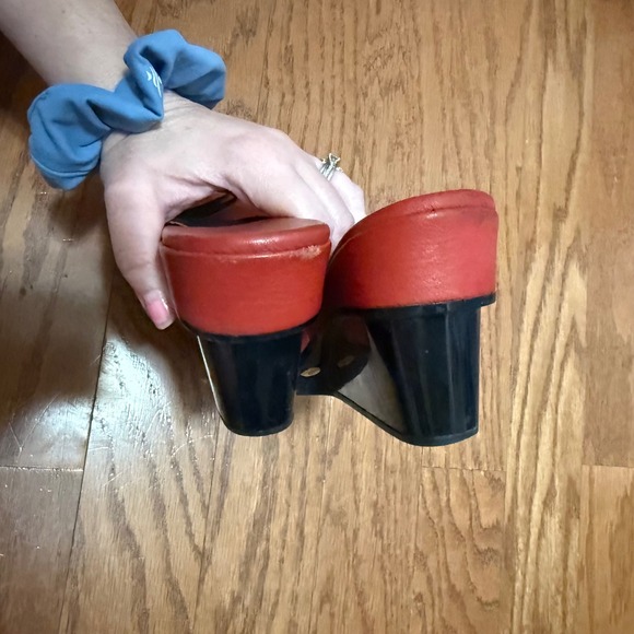 Stephane Kelian Red Black Suede Strap Slip On Wedge‎ Sandals Minimalist Shoes - Picture 9 of 12